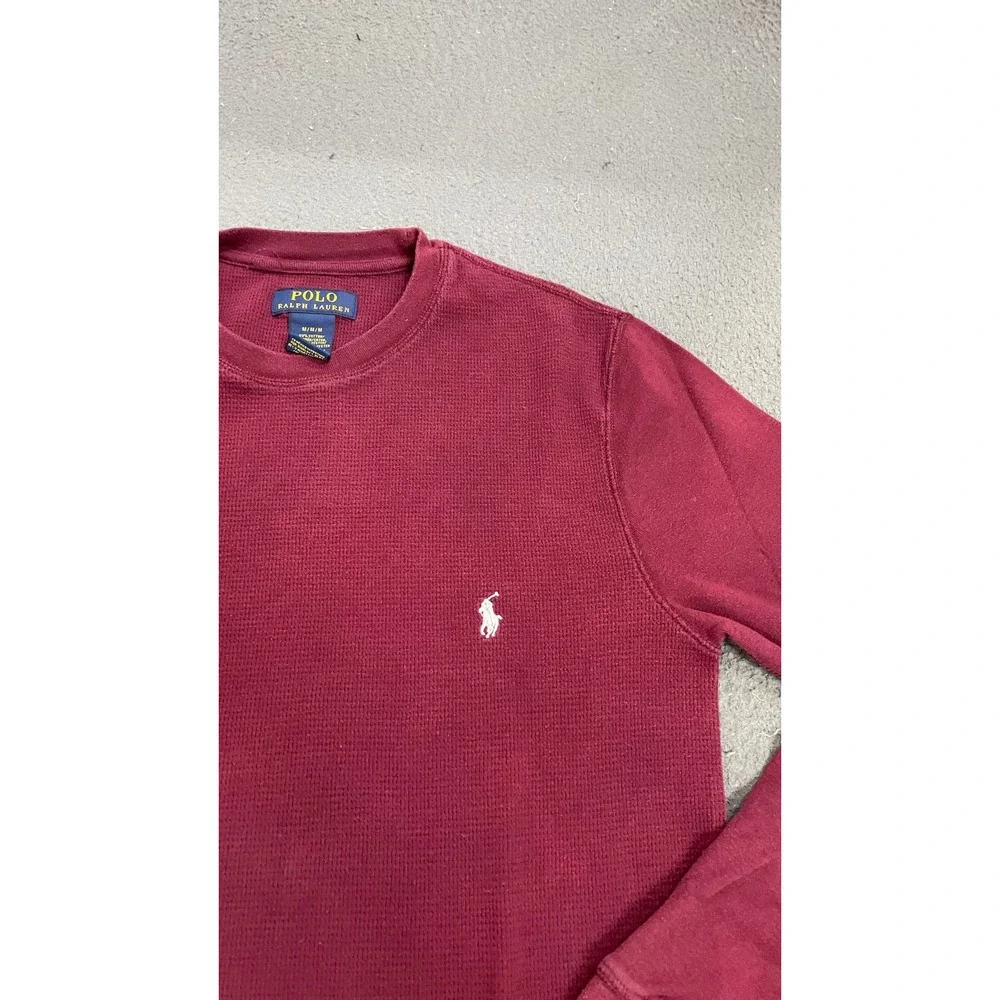Polo Ralph Lauren Thermal Shirt Mens Medium Burgundy Excellent Waffle Knit Pony